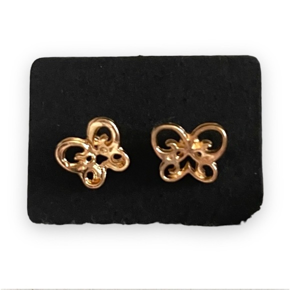 New 9k Gold Handmade Bohemian Minimalist Butterfly Stud Earrings - Picture 1 of 6